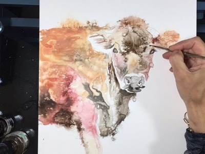 Speed-painting of a Jersey Cow - farm animal art, yupo paper ink painting