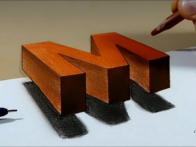 Try to do 3D Trick Art on Paper, floating letter M