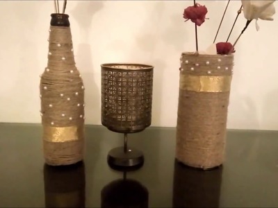 DIY. Glass Bottle Decor -Jute.Wine Bottle Decor. Best Out of Waste.Room Decor.Flower Vase. 