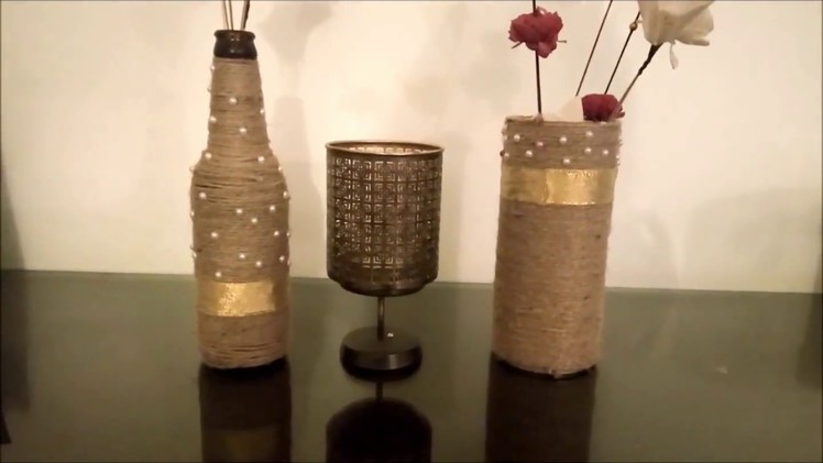 DIY. Glass Bottle Decor -Jute.Wine Bottle Decor. Best Out of Waste.Room Decor.Flower Vase. 