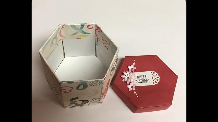 DIY hexagonal gift box. How to make cardboard hexagonal box.Recycled cardboard box.