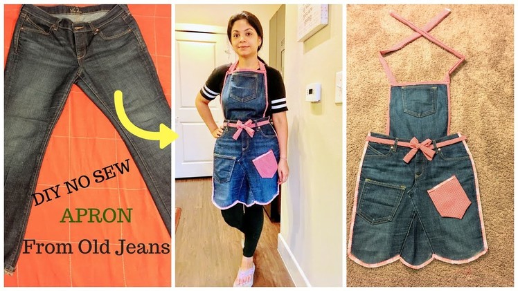 DIY NO Sew Apron from Old Jeans ll Recycle Old Denims