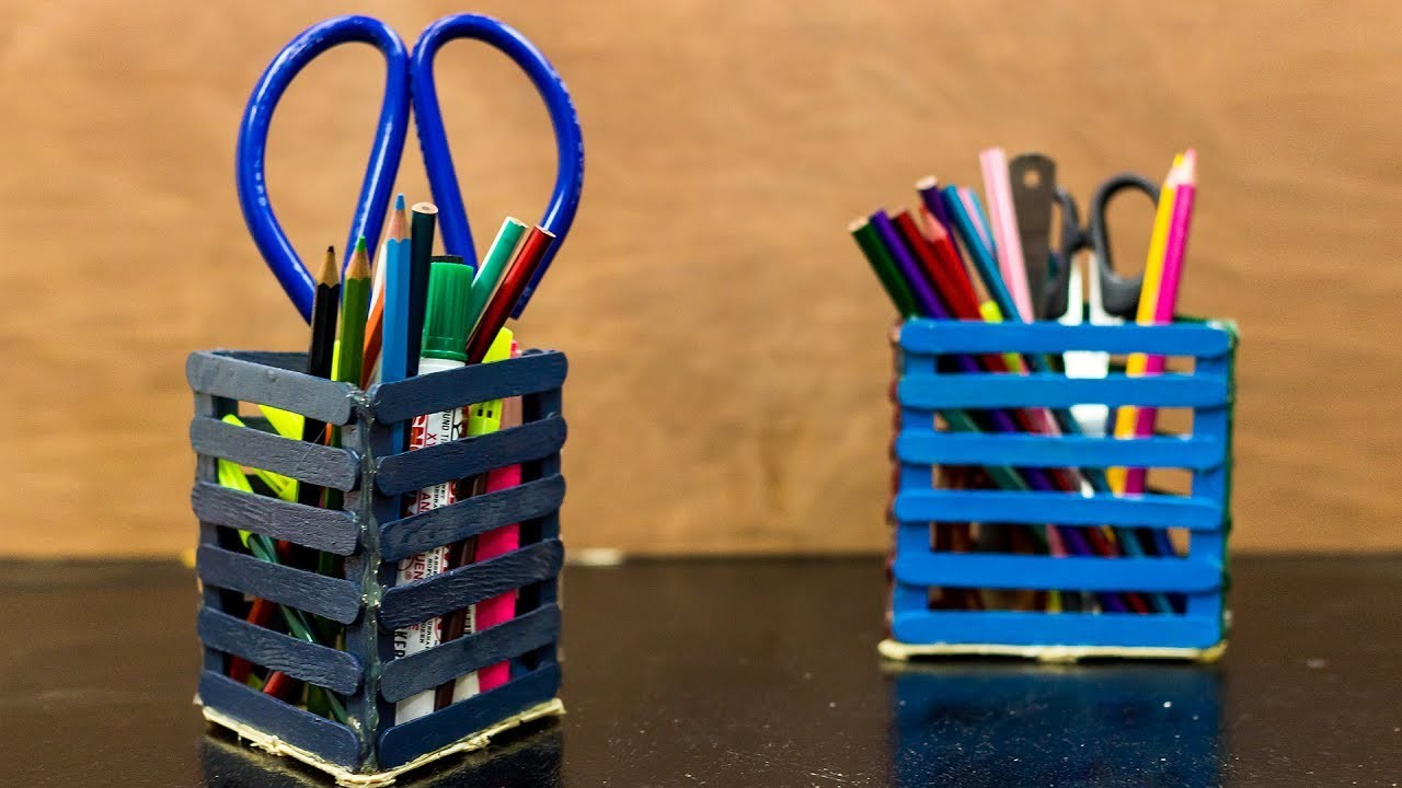 Diy Popsicle Stick Pencil Holder. Pen Stand