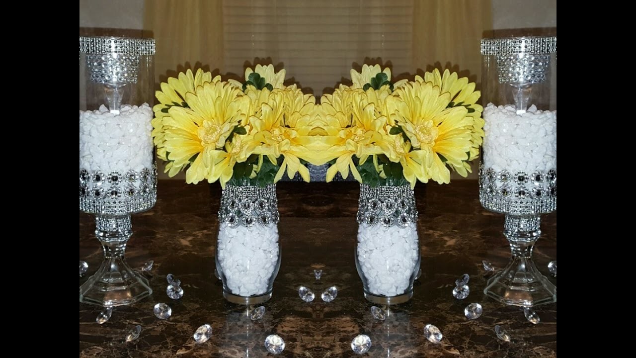 Dollar Tree DIY: Upgraded Bedazzled Candleholders.Wedding Centerpieces