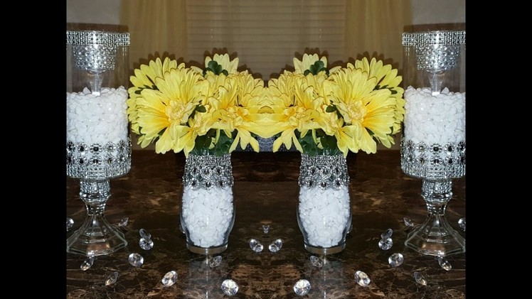 Dollar Tree DIY: Upgraded Bedazzled Candleholders.Wedding Centerpieces