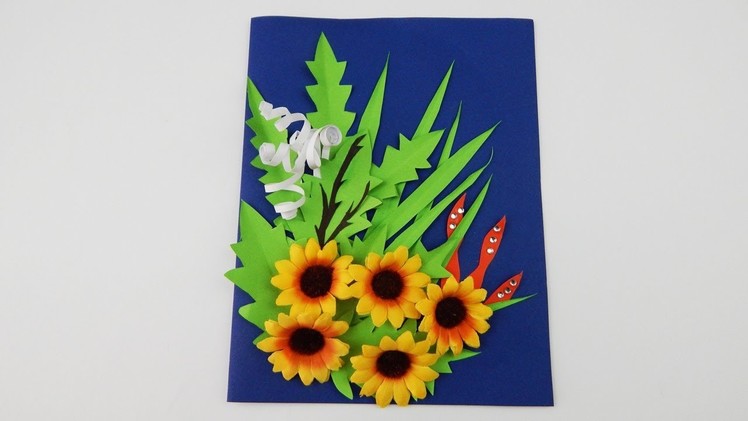 Greeting card with flowers plants grasses DIY Scrapbooking quilling papercraft silk flower