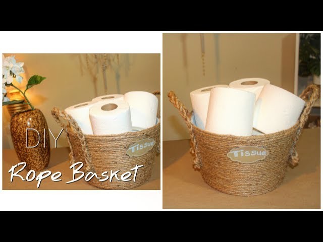 DIY Dollar Tree Rope Basket | Bathroom Organization | Tissue Holder || Chanelle Novosey