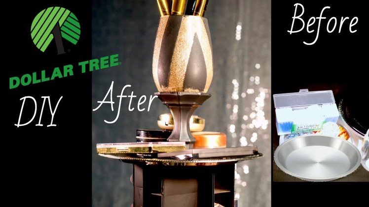 Dollar Tree DIY |  Pie Pans to make Rotating Makeup Organizer and Brush Holder