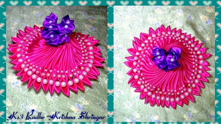 Make Ribbon flower with pearl Kanzashi Barbie Princess dress. poshak for Ladoo Gopal.Radha Rani- 1