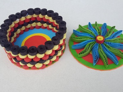 Quilled round box with paper quilling strips # quilling jewelry box by art life