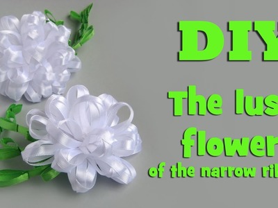 The lush flower of narrow satin ribbon. Kanzashi tutorial