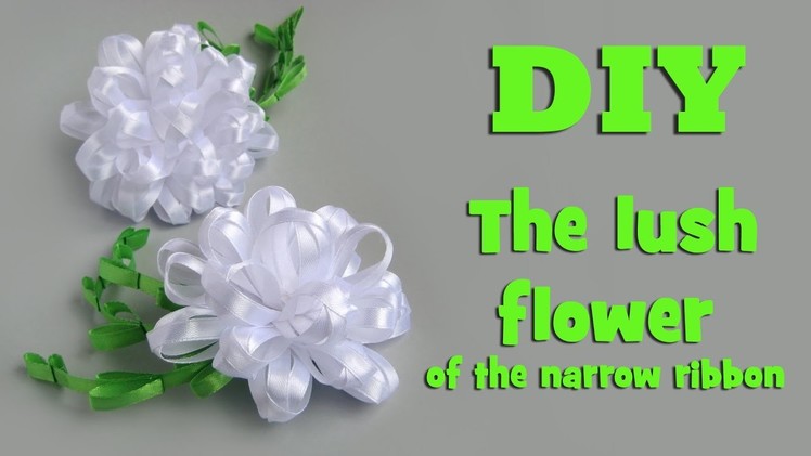 The lush flower of narrow satin ribbon. Kanzashi tutorial