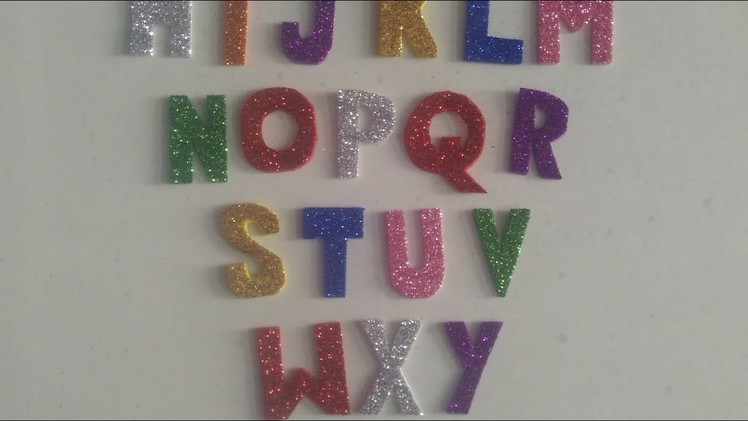 Alphabet cutting through glitter sheets|| kkj craft alphabets|| cutting of alphabet at home