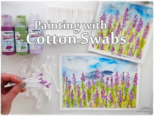 Cotton Swabs Painting Lavender Technique for Beginners ♡ Maremi's Small Art ♡