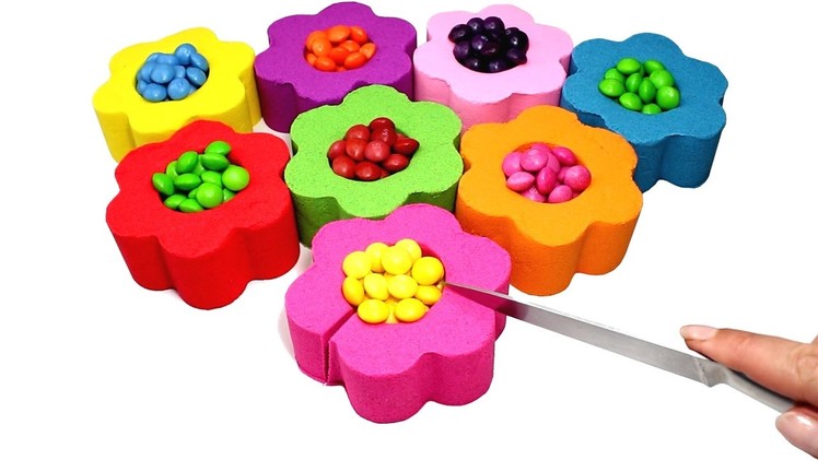 DIY Kinetic Sand Candy Skittles Flowers Learn Colors with Kinetic Sand Feet and Hands for Kids