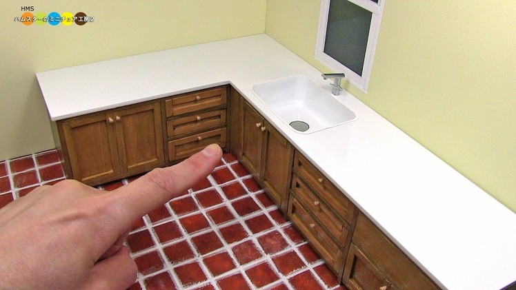 DIY Miniature L Shaped Kitchen Sink　ミニチュアL字型の流し台作り