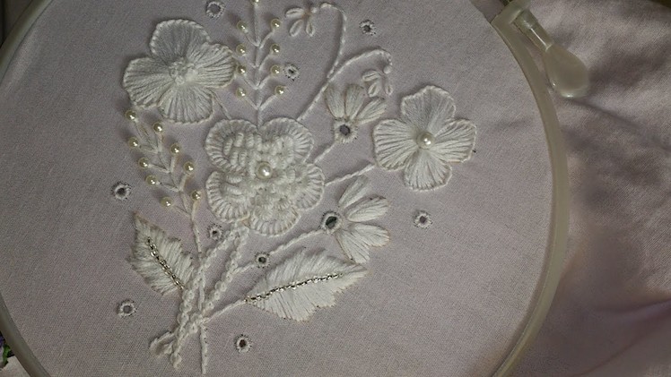 Embroidery designs. White embroidery work. embroidery stitches tutorial.