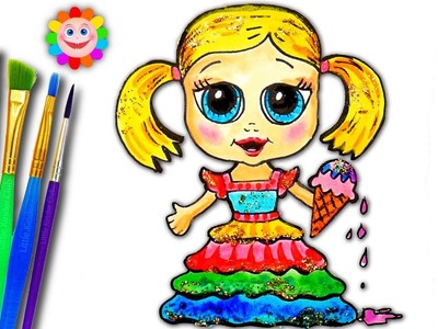 How to Draw Baby Doll Coloring Page - Paint Rainbow Colors for Kids