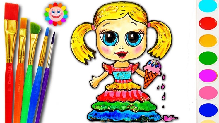How to Draw Baby Doll Coloring Page - Paint Rainbow Colors for Kids