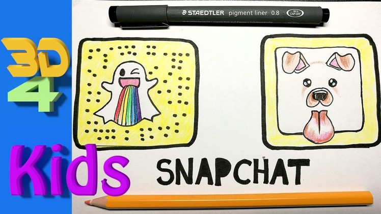 How to draw  Snapchat rainbow LOGO and dog FACE - easy for kids !