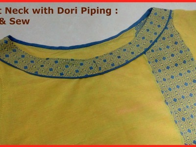 Make Patchwork Boat Neckline : Cutting -Sewing neck Dori Piping Design Pattern bateau neckline