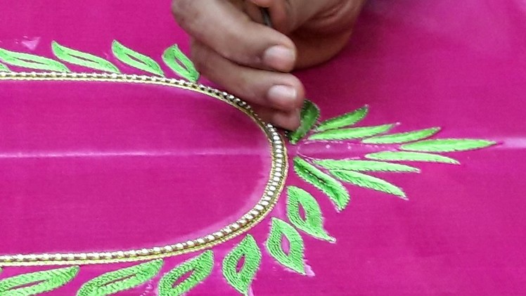 Making lotus Design on blouse with resham and Jardosi work - Maggam work blouse
