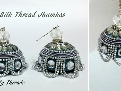 Silk Thread Jewelry | Beautiful Jhumkas in Silver Concept | Simple & Elegant Design | Knotty Threadz
