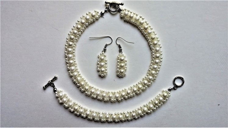 Simple  beaded jewelry set. How to make an elegant jewelry set for bride