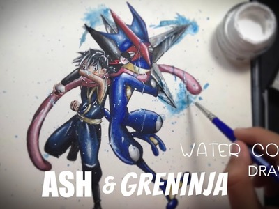 Ash & Greninja.Watercolor Illustration