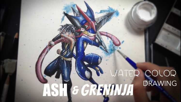 Ash & Greninja.Watercolor Illustration