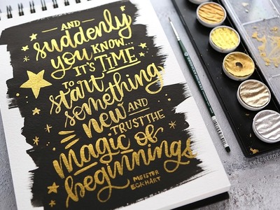 Brush Lettering with Finetec Gold Pearl Water Colors