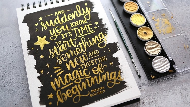 Brush Lettering with Finetec Gold Pearl Water Colors