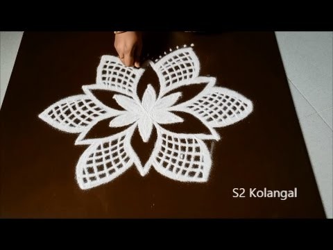 Easy flower rangoli for margazhi - simple kolam designs with dots - easy dots muggulu