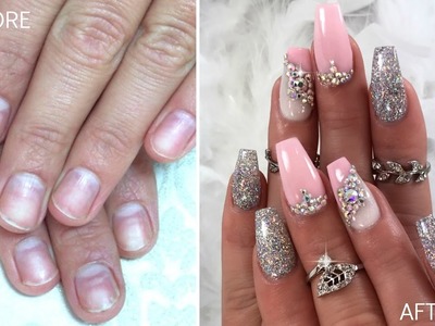 EXTREME TRANSFORMATION TO GIRLY AND SPARKLY NAILS