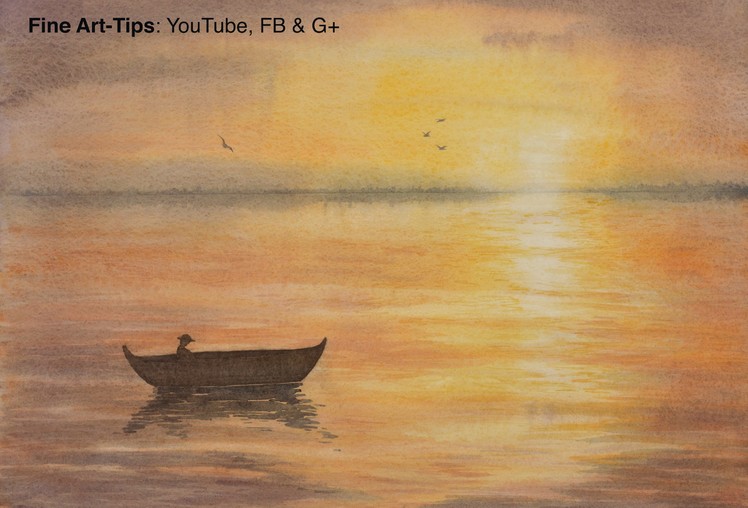 How to Paint a Waterscape Sunset in Watercolor - Sea - Ocean - Lake - Water
