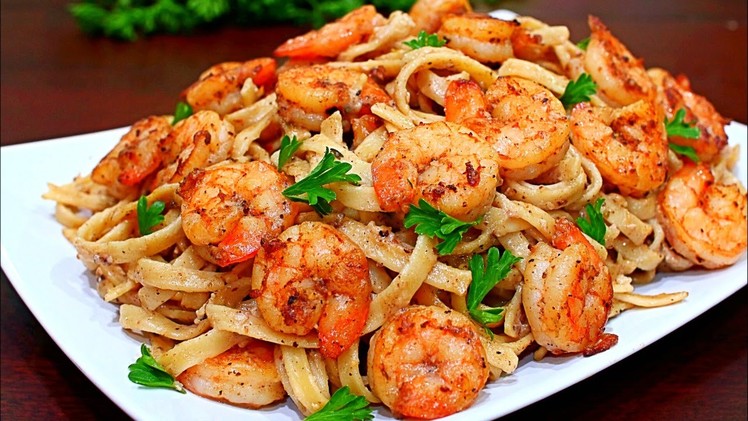 Skinny Cajun Shrimp Alfredo Pasta Recipe - Healthy Alfredo pasta