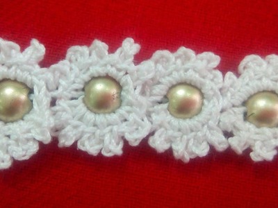 77-Crochet design,Lesson-3,beaded flower lace(Hindi.Urdu)