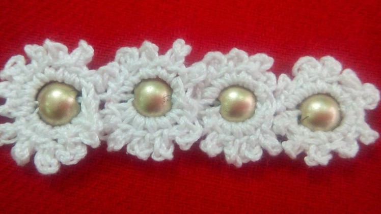77-Crochet design,Lesson-3,beaded flower lace(Hindi.Urdu)