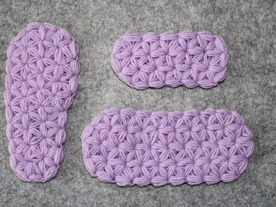 Crochet Sole of a Shoe - Sizes for Baby & Child - Triangle Star Stitch - puffed