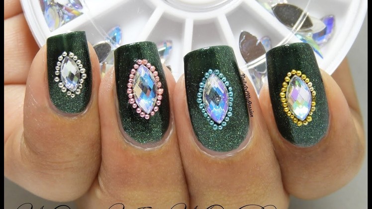 DIY Crystals Emerald Nails with Colorful Horse Eyes Design Stone Crystal from Enjoyours