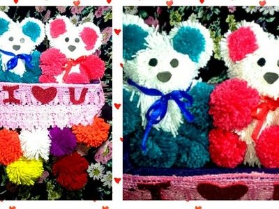 DIY How to make woolen Teddy bear wall hanging | Pompom Teddy | woollen wall decor | woolen craft