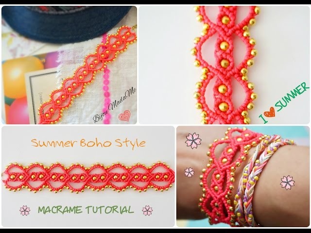 DIY Macrame tutorial. How to make easy summer boho style macrame bracelet.