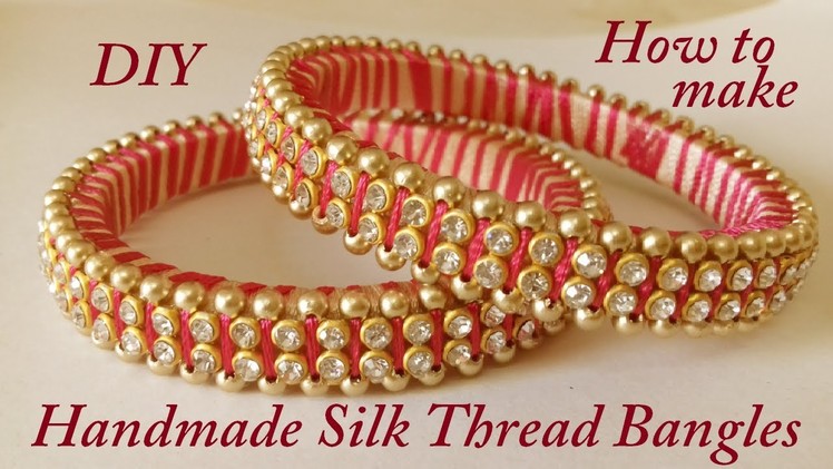 DIY || Making of designer silk thread stone bangles || silk thread bangle using beads || tutorials