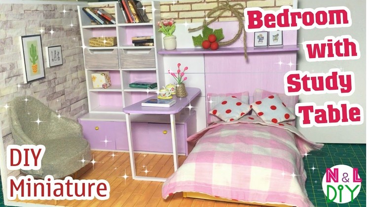 DIY Miniature Bedroom with Study Table | How to make a Bedroom with Study Table