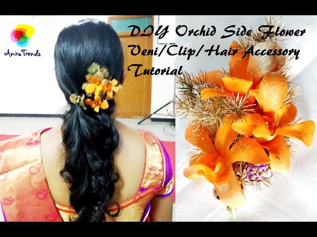 DIY Side Flower Veni.Clip.Hair Accessory Poola Jada Making at home