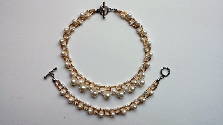 DIY Simple jewelry pattern with pearls and bugle beads. Beginners project