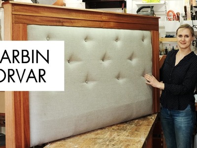 DIY Upholstered Queen Size Headboard w. Linen & Mahogany