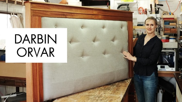 DIY Upholstered Queen Size Headboard w. Linen & Mahogany