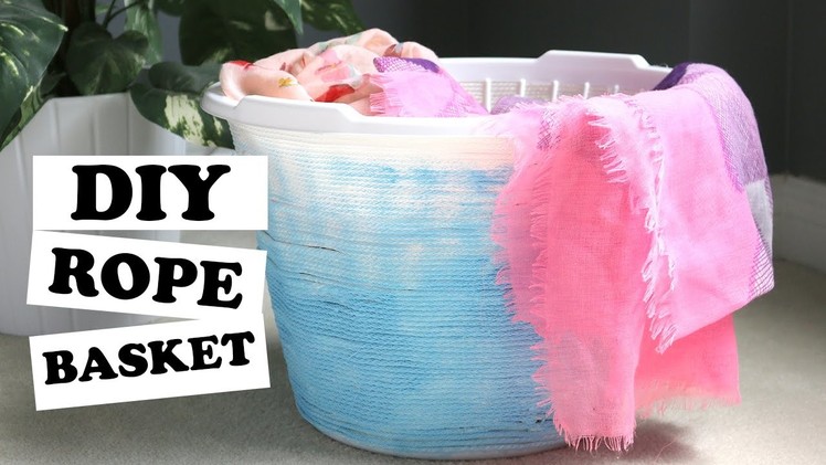 DOLLAR STORE DIYS | How to Make a Rope Basket Tutorial | DIY Woven Ombre Basket