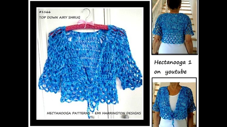 FREE CROCHET PATTERN, Top Down Airy Summer Shrug, 6 yrs to Plus size, XXL, #1166, sweaters & tops